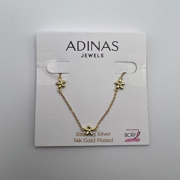 Adinas Jewels Gold-Plated Sterling Silver Solid Multi Flower Anklet New - Picture 1 of 2